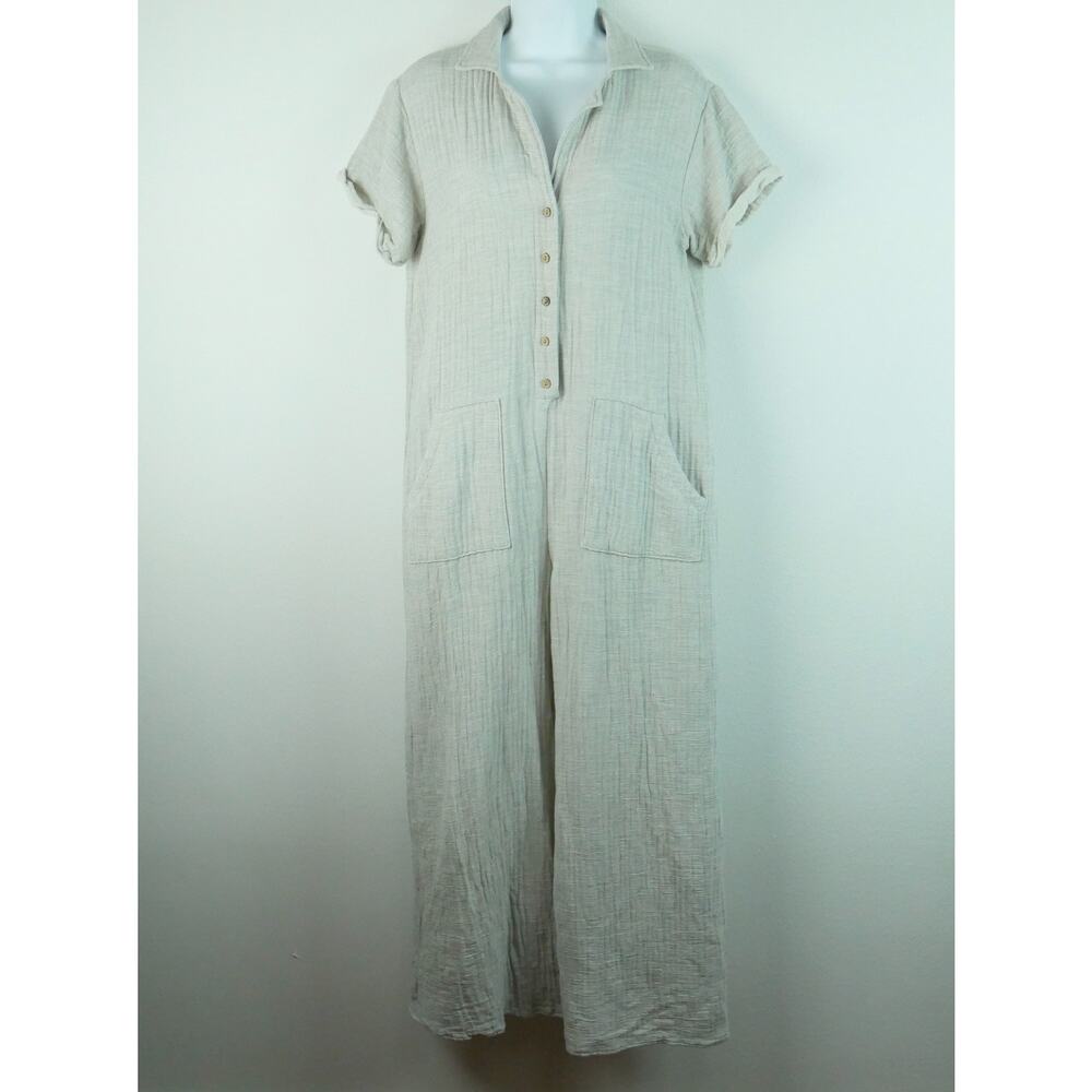 A. Ren Cotton Double Gauze Jumpsuit Medium Grey Wide Leg Minimal Resort Relaxed